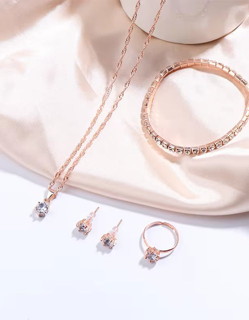 Load image into Gallery viewer, Luxury Women Ring Necklace Earrings Rhinestone Bracelet Female Casual Ladies Jewelry Set
