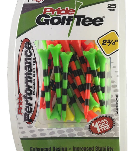 Pride Performance Plastic Golf Tees, Low-Resistance Head for Golf, Longer Drives, Durable & Stable Design, 3-1/4", Striped Citrus Mix – 25 Count