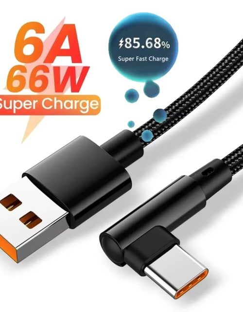 Load image into Gallery viewer, 66W 6A USB C 90° Right Angle Cable for Xiaomi Fast Charging Cord for Honor Huawei Oneplus Realme Angled Data Wire Nylon
