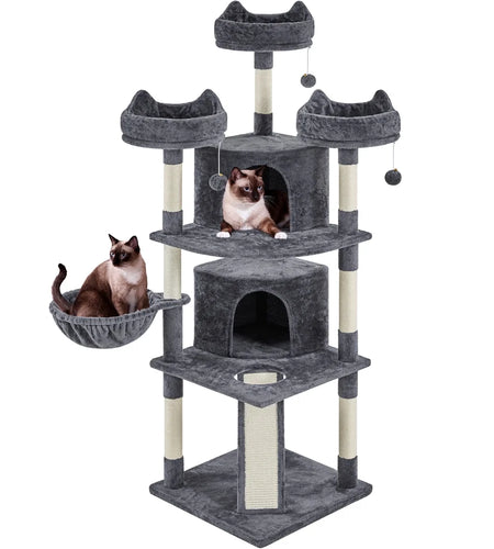 69In Large Cat Tree Tower with Condos & Scratching Board, Dark Gray