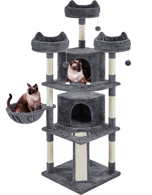 Load image into Gallery viewer, 69In Large Cat Tree Tower with Condos &amp; Scratching Board, Dark Gray
