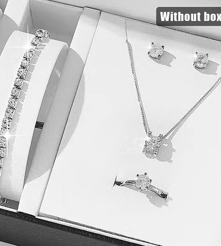 Luxury Women Ring Necklace Earrings Rhinestone Bracelet Female Casual Ladies Jewelry Set
