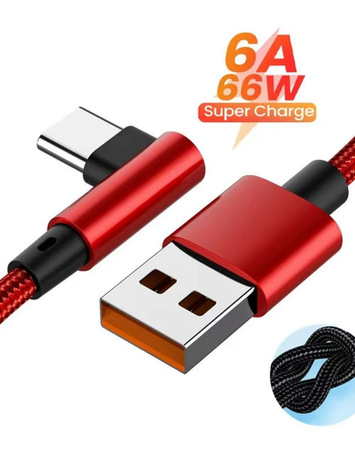 Load image into Gallery viewer, 66W 6A USB C 90° Right Angle Cable for Xiaomi Fast Charging Cord for Honor Huawei Oneplus Realme Angled Data Wire Nylon
