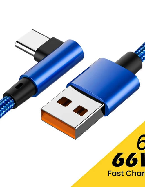 Load image into Gallery viewer, 66W 6A USB C 90° Right Angle Cable for Xiaomi Fast Charging Cord for Honor Huawei Oneplus Realme Angled Data Wire Nylon
