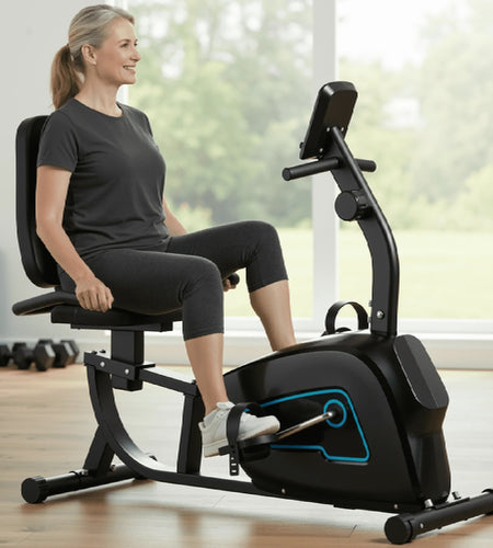 Exercise Bike Indoor Recumbent Exercise Bike Stationary with Adjustable Seat and 8 Resistance Level Seat Height Adjustment