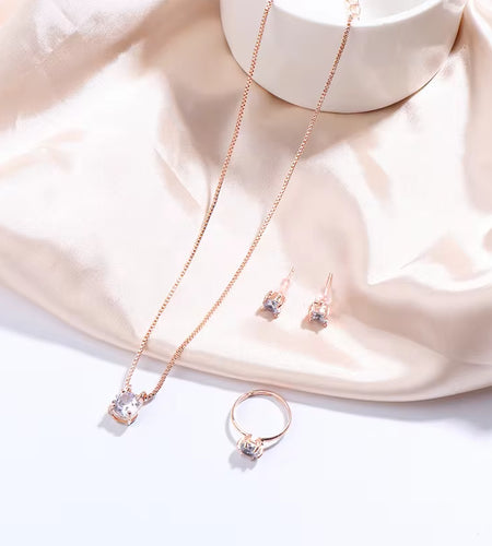 Luxury Women Ring Necklace Earrings Rhinestone Bracelet Female Casual Ladies Jewelry Set