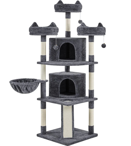 69In Large Cat Tree Tower with Condos & Scratching Board, Dark Gray