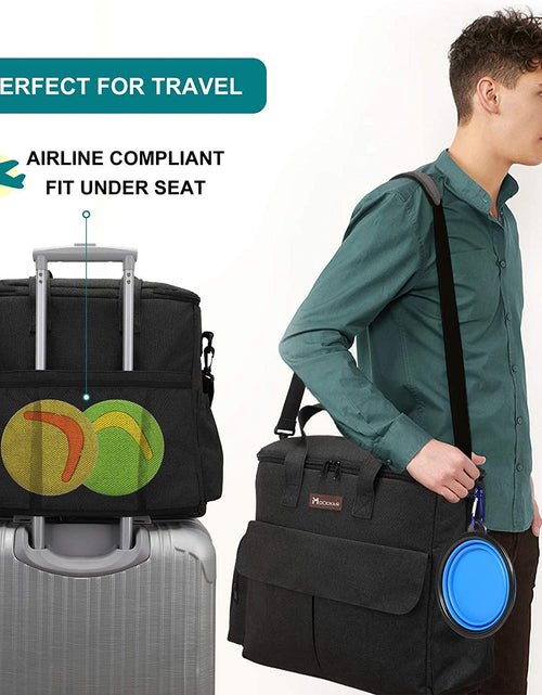 Load image into Gallery viewer, Dog Travel Bag by  - Dog Travel Kit for a Weekend Away Set Includes Pet Travel Bag Organizer for Accessories, 2 Collapsible Bowls, 2 Travel Food Container (Black)
