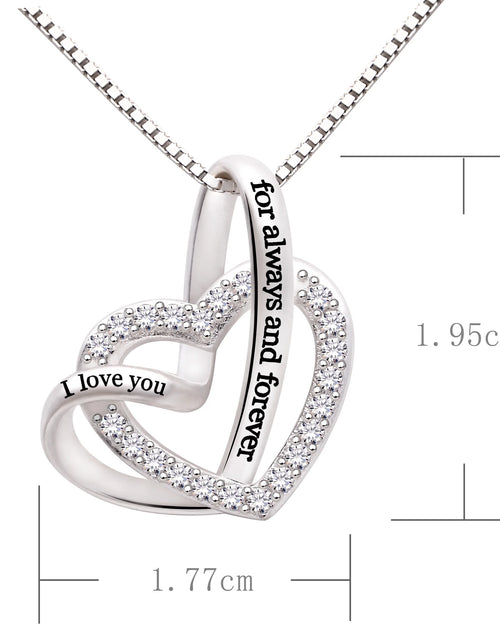 Load image into Gallery viewer, Jewelry Sterling Silver "I Love You for Always and Forever" Love Heart Cubic Zirconia Necklace
