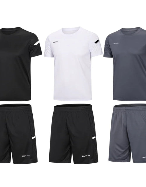 Load image into Gallery viewer, 3Pack Men'S Workout Set Gym Clothes Active Shorts Shirt Set for Running Basketball Football and Daily Life,Size S-3XL
