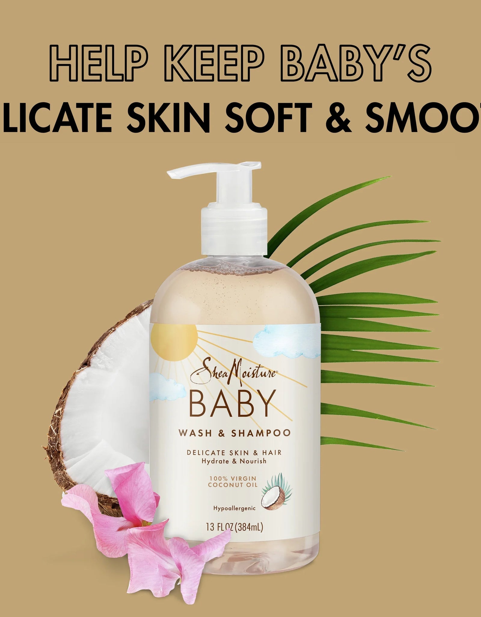 Baby Wash and Shampoo with 100% Virgin Coconut Oil, Sweet Pea & Murumuru, 13 Fl Oz