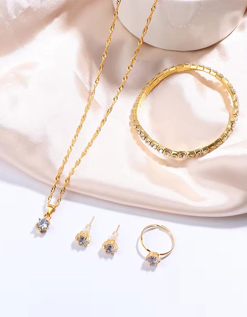Load image into Gallery viewer, Luxury Women Ring Necklace Earrings Rhinestone Bracelet Female Casual Ladies Jewelry Set
