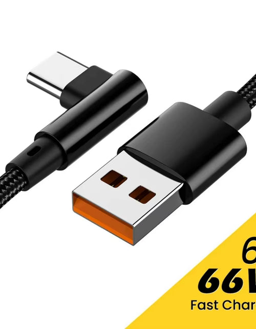 Load image into Gallery viewer, 66W 6A USB C 90° Right Angle Cable for Xiaomi Fast Charging Cord for Honor Huawei Oneplus Realme Angled Data Wire Nylon
